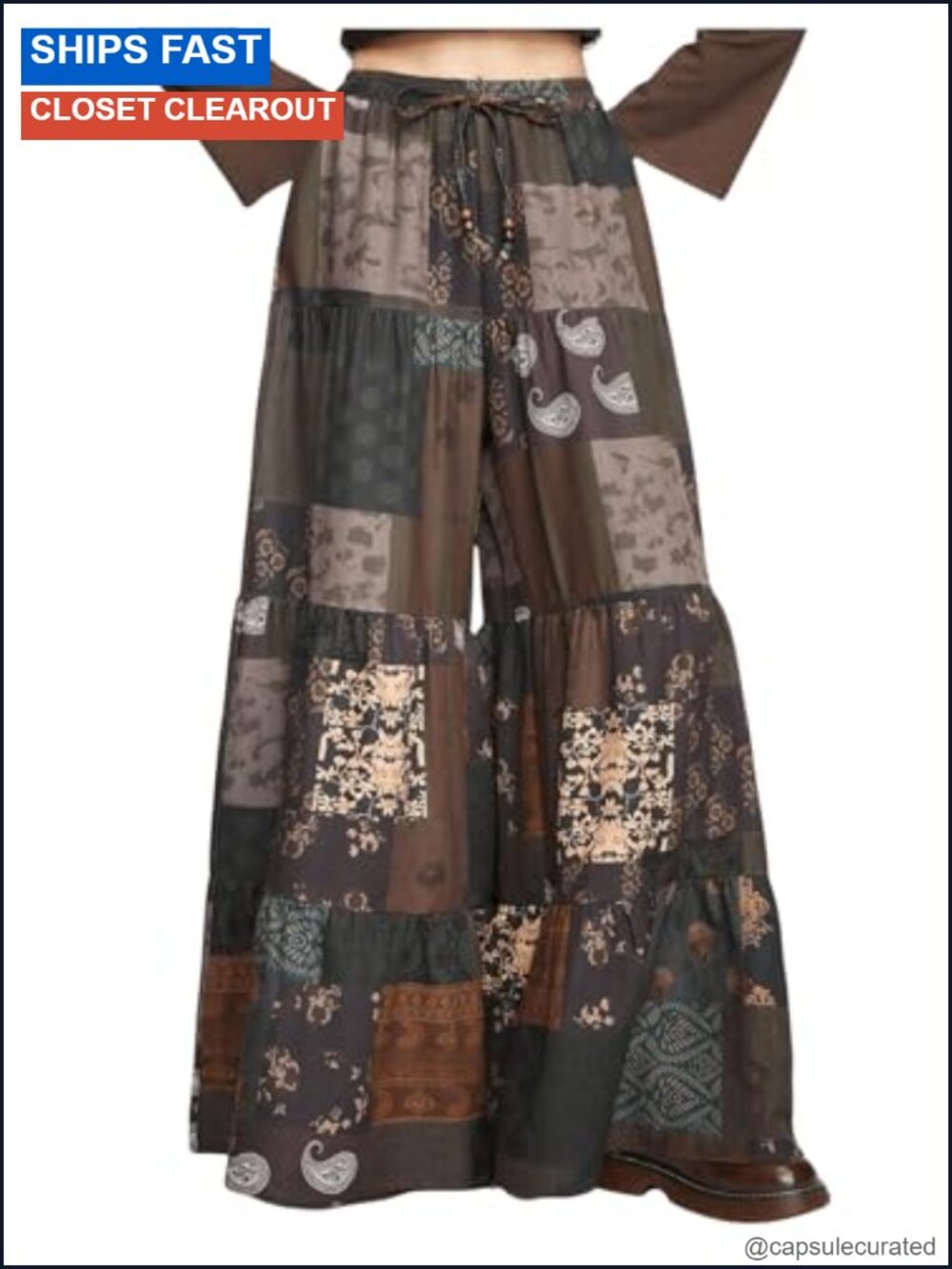 Womens High Waisted Wide Leg Palazzo Pants Flowy Ruffle Hem Loose
